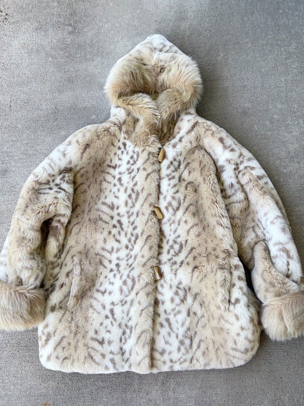Vintage 90s coldwater creek faux fur leopard cheetah parka jacket coat petite LG